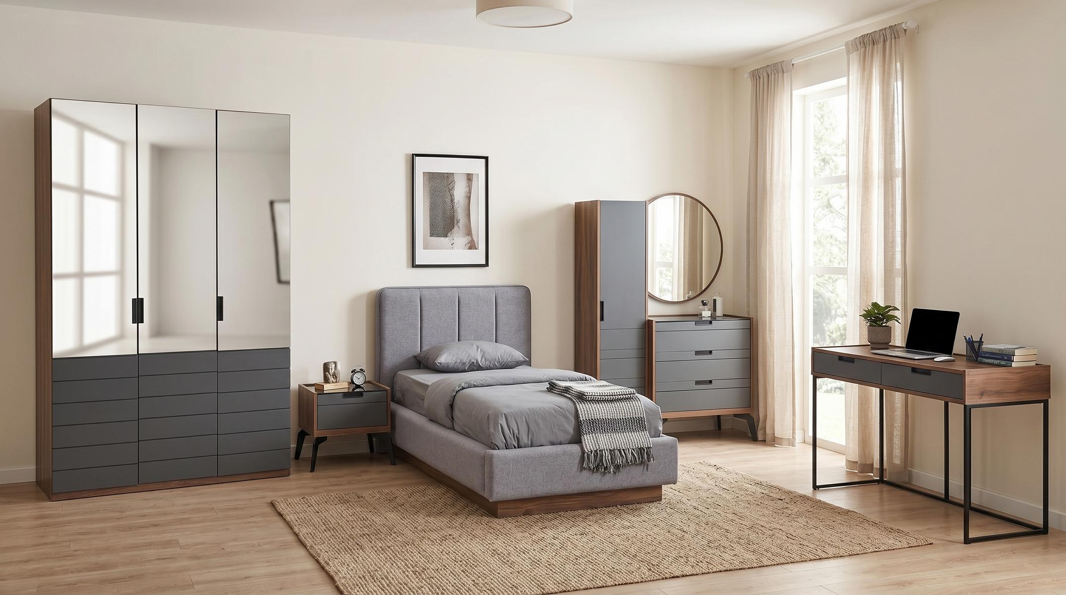 Jugendzimmer Set Modernes Loft Bett 2 Nachttische Schreibtisch Schrank Blau