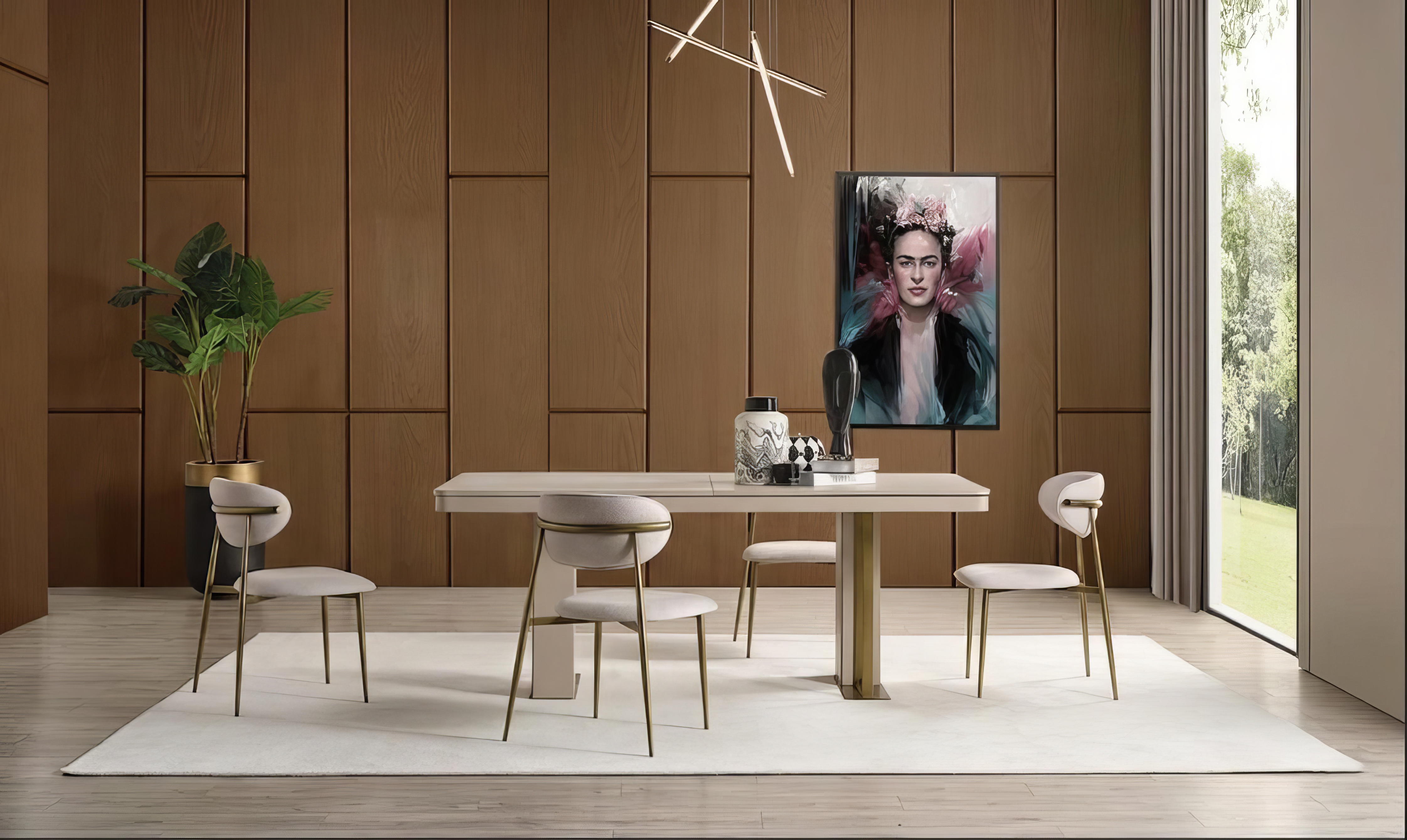 Esszimmer Set Esstisch Stuehle Konsole Spiegel Modern Beige Gold Edel