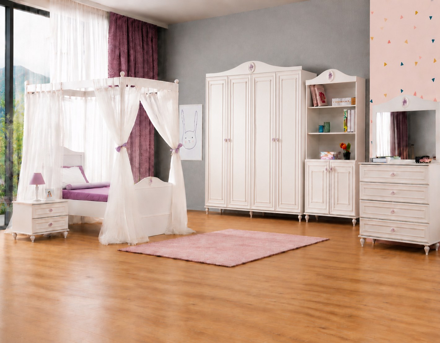 Jugendzimmer Set Kleiderschrank Kommode Regal Weiß Modern