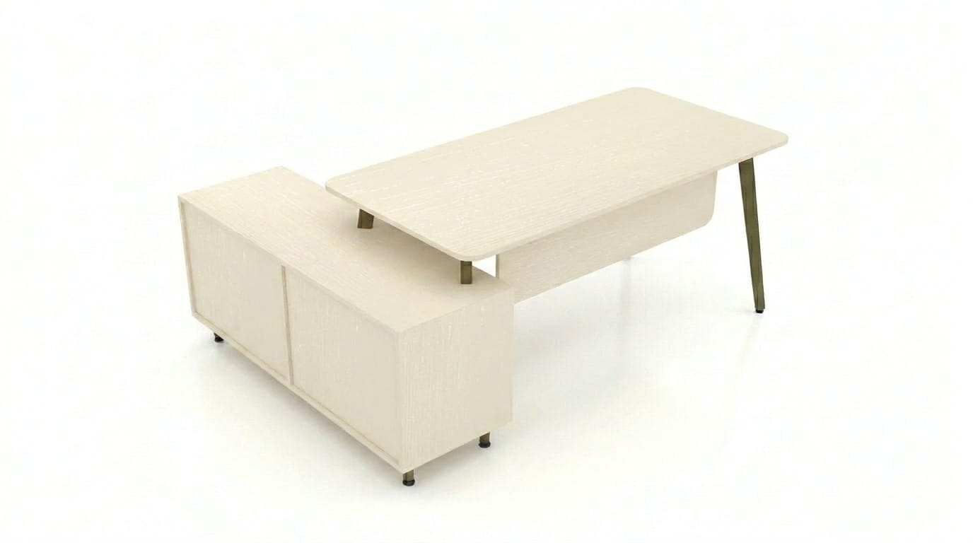 Moderner Schreibtisch mit Stauraum Sideboard Büro Möbel beige