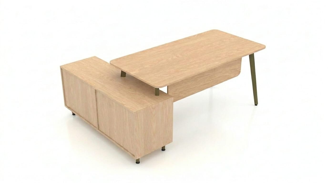 Bürotisch Schreibtisch mit Stauraum Sideboard Holz Optik Modern