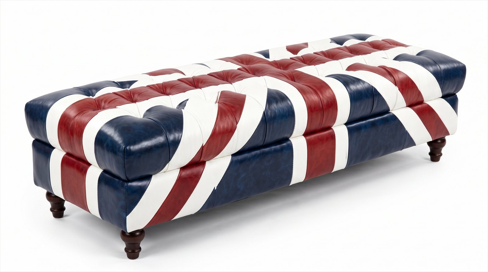 Chesterfield Ottomane Sitzbank Union Jack Leder British Style Vintage