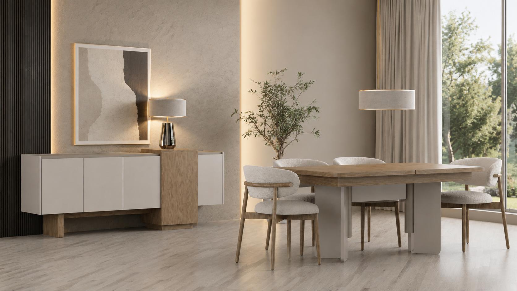 Modernes Esszimmer Set Esstisch 4 Stühle Sideboard Weiß Holz Design