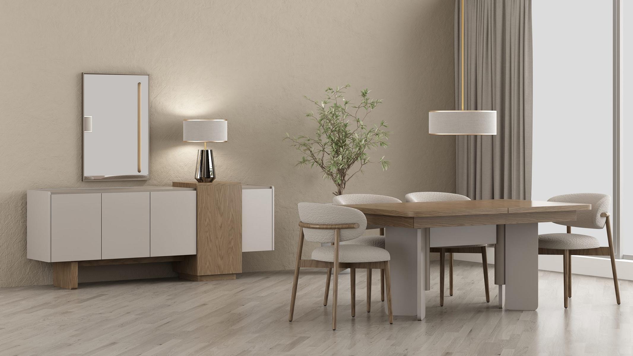 Modernes Esszimmer Set Esstisch 4 Stühle Sideboard Spiegel Weiß Holz