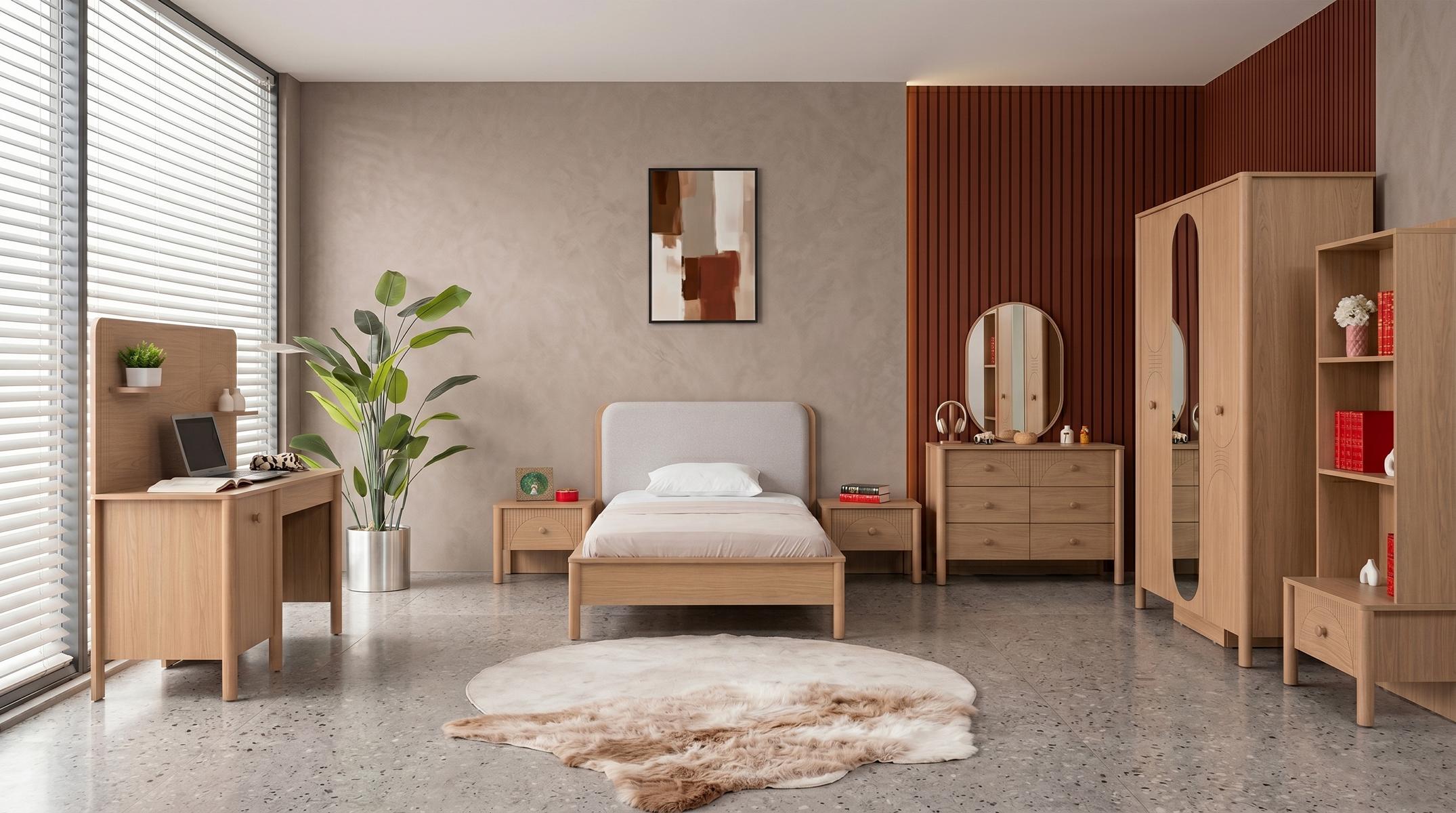 Braunes Jugendzimmer Bett Kleiderschrank Kommode Nachttische Schreibtisch