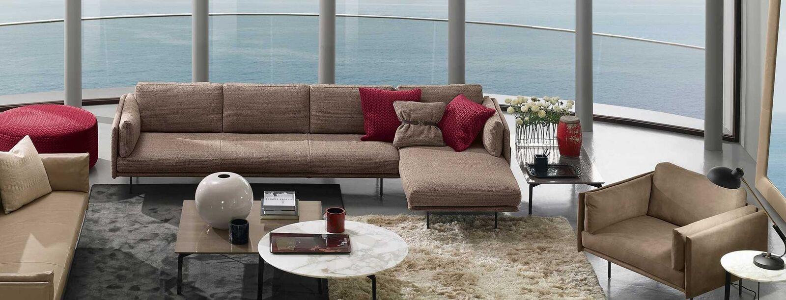 Braun Ecksofa L-Form Sofa Couch Design Polster Modern Textil Wohnzimmer PRIANERA