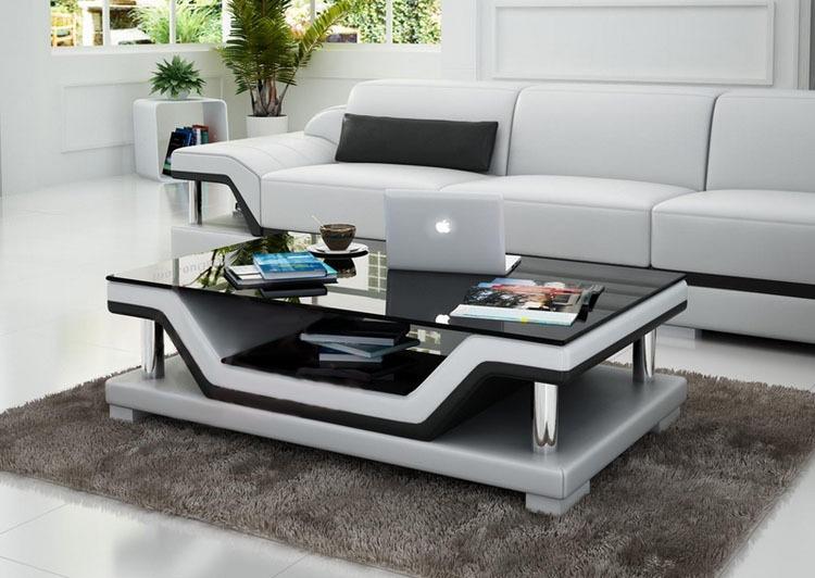 Designer Couchtisch Polster Tisch Leder Glas Moderner Tische #SB3009