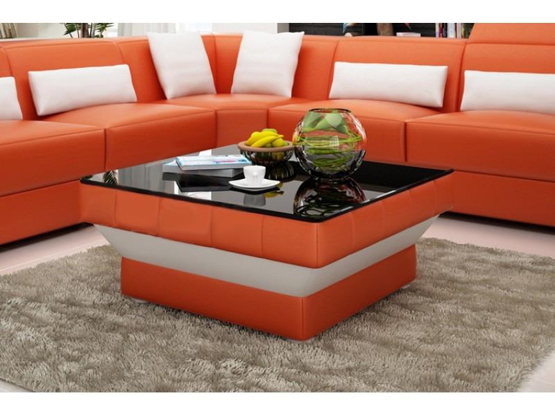 Designer Couchtisch Polster Tisch Leder Glas Moderner Tische #8009
