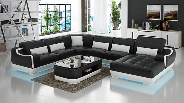 Ledersofa Polster Sitz Eck Sofa Garnitur Wohnlandschaft Wohnzimmer