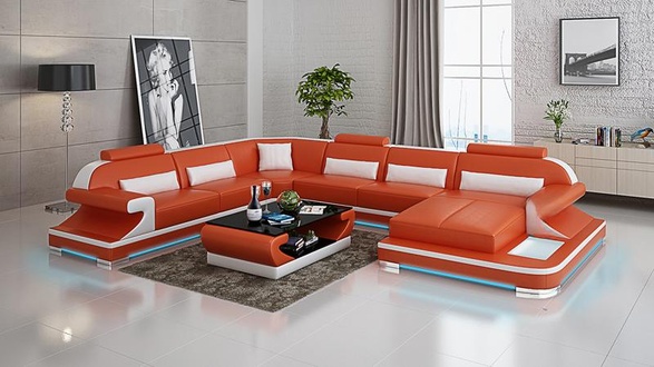 Ledersofa Couch Wohnlandschaft Ecksofa Eck Garnitur Design Modern Sofa