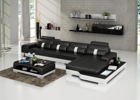 Ledersofa Couch Wohnlandschaft Ecksofa Eck Garnitur Design Modern Sofa G8015C
