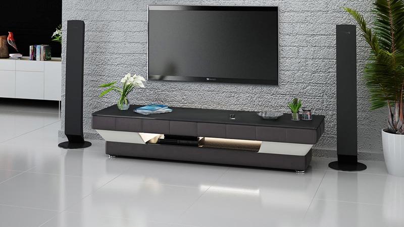 RTV TV Sideboard Leder Glas Tisch Fernseh Schrank Tisch Lowboard Mo.J