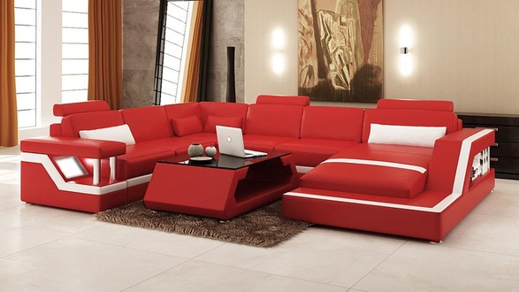 Ledersofa Couch Wohnlandschaft Ecksofa Eck Garnitur Design Modern