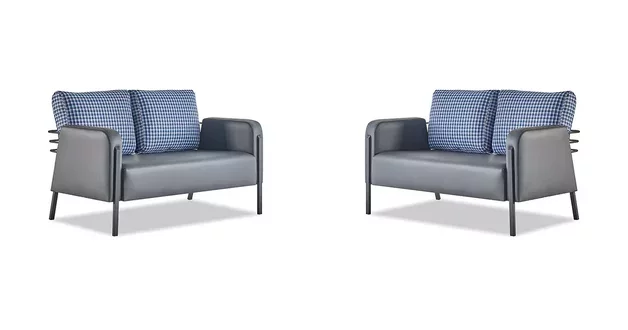 Ledersofa-Set Grau Blau Kissen 2-Sitzer Sofas Modern Polster Textil