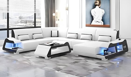 Großes Ledersofa in U-Form, Ecksofa für stilvolles Wohnen Sofort