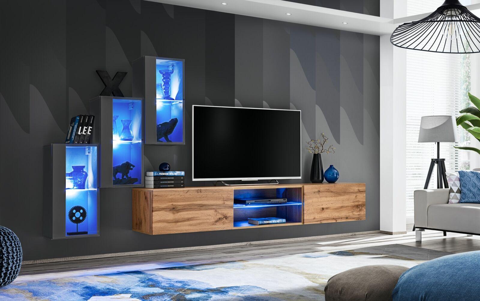 3x Wandschrank Wohnwand Set 4tlg Wohnzimmermöbel Wand Regale Sideboard