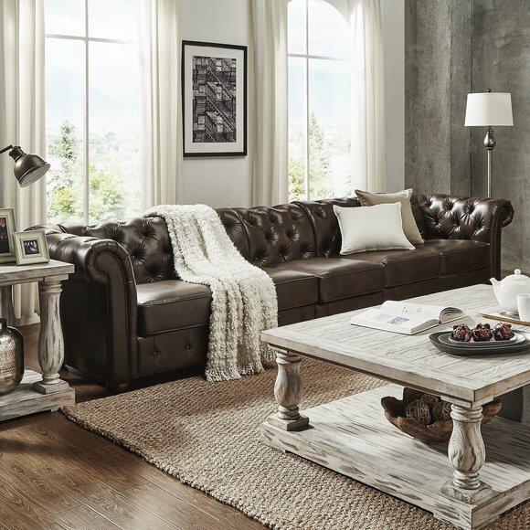 Design Chesterfield XXL Big Sofa 5-Sitzer Couch Leder Couch Polster