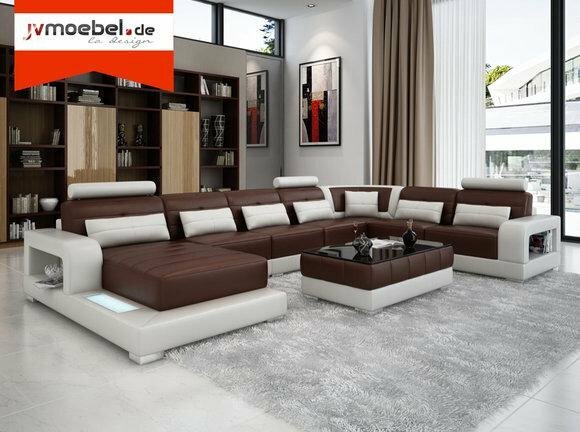 XXL Big Wohnlandschaft Sofa Couch Polster Eck Leder Sofa Garnitur