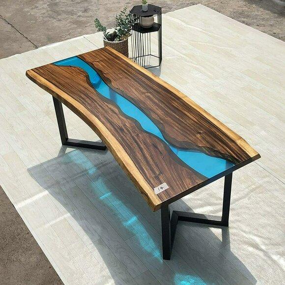 Epoxidharz Couchtisch River Tisch Echtes Holz Massiv Tische 120x60 Flusstisch