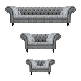 Luxuriöse Garnitur Chesterfield Sofagarnitur 4+2+1 Sitzer Grau Möbel