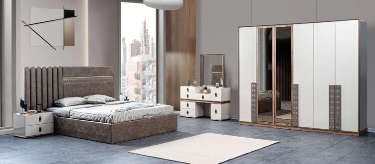 Bett 2x Nachttische Schminktisch mit Spiegel Set 5 tlg Italienische Stil