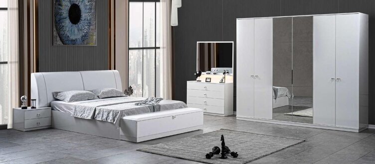 Bett 2x Nachttische Schlafzimmer Weiß 5 tlg. Designer Luxus Möbel Holz