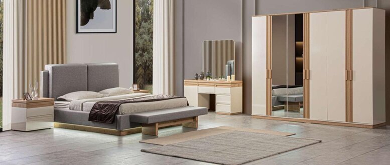 Schlafzimmer Set Bett 2x Nachttische Kleiderschrank 5tlg Luxus Möbel