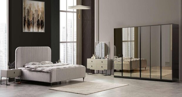 Bett 2x Nachttische Schlafzimmer Set Design Modern Luxus Set 5 tlg.