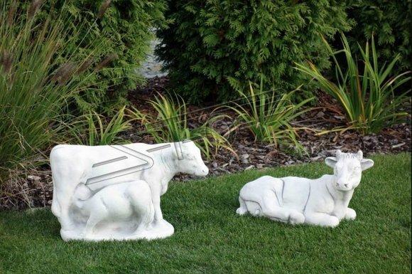 Garten Kuh Dekoration Stein Figur Terrasse Deko Statue Skulptur Figuren