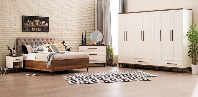 Schlafzimmer Komplett 6tlg Design Bett 2x Nachttische Einrichtung Kleiderschrank