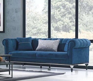 Sofa Polstercouch Dreisitzer Couch Sitzmöbel Polster Möbel Polstermöbel Blau