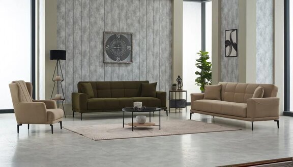 Komplette Couchgarnitur Dreisitzer Sessel Grün 3tlg Stoffsofa Couchen 3+3+1