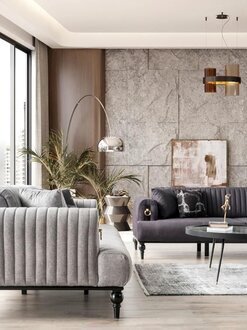 Elegante Sofagarnitur 3+3+1 Sitzer Luxuriöse Wohnlandschaft Stil Komfort Grau