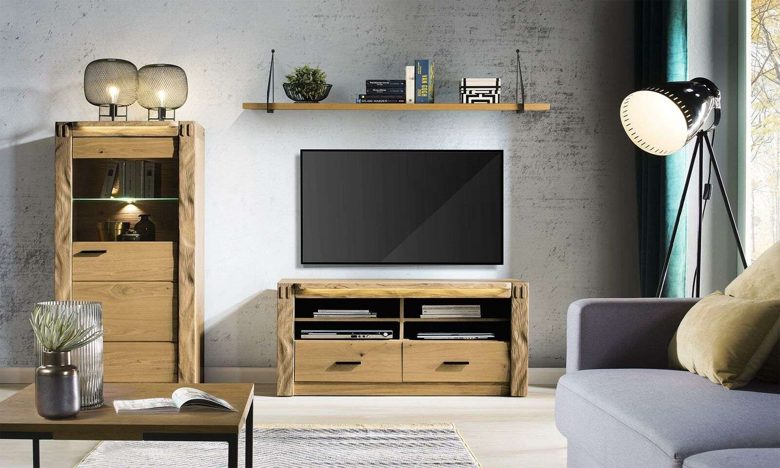 Wohn Wand Wohnzimmer Vitrine Kommode Regal 3tlg. Set Regale Schränke