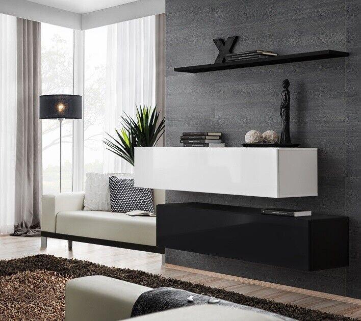Wohn Zimmer Schwarz Wohnwand Designer Schränke Set Wandregal Modern Neu Möbel