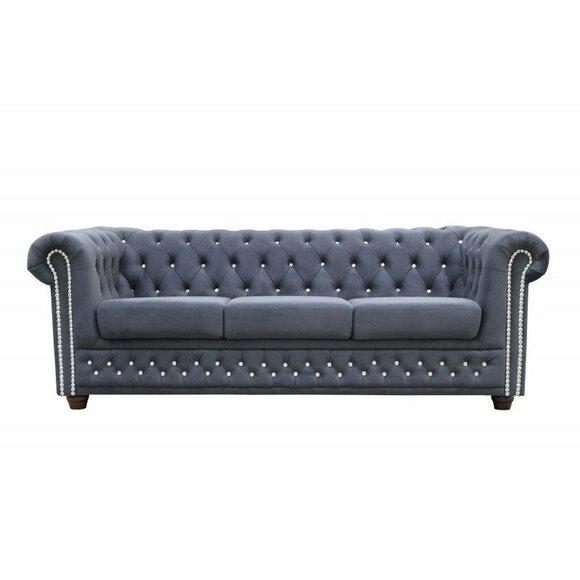 Chesterfield Sofagarnitur Sofa Polster Kristallsteine Leder Garnituren 3+2 Couch
