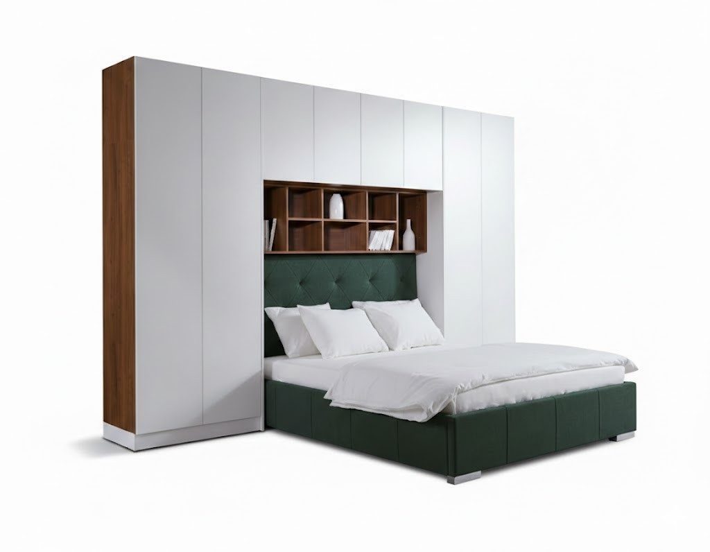 Bettanlage mit Polsterbett und Wandschrank im Schlafzimmer Sofort