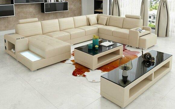 Eck Leder Ecksofa U-Form Sofa Couch Design Polster Textil Modern Textil Neu
