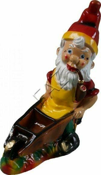 Design Zwerg mit Schubkarre Figur Garten Statue Skulptur Figuren Skulpturen