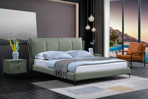 Bett Leder 2x Nachttisch 3 tlg. Schlafzimmer Set Möbel Modern Luxus Betten Neu