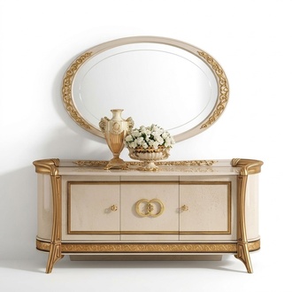 Anrichte + Spiegel Anrichte Schlafzimmer Kommode Barock Rokoko arredoclassic neu