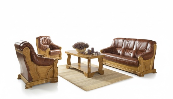 Antik Stil Ledersofa Couch Sofagarnitur 3+1+1 Sitzer Italienisches Leder Polster