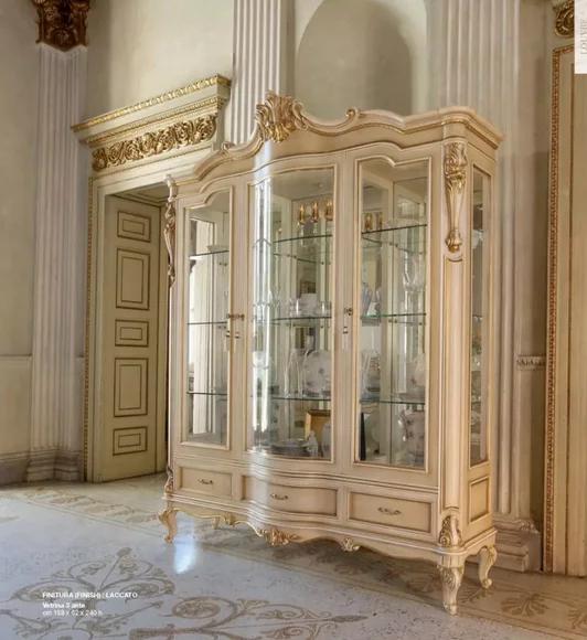 Vitrine Luxus Schränke Vitrinen Wohnzimmer Möbel Gold Schrank Beige