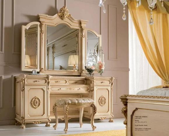 Schminktisch Spiegel Luxus Konsolentisch Beige Schlafzimmer Set