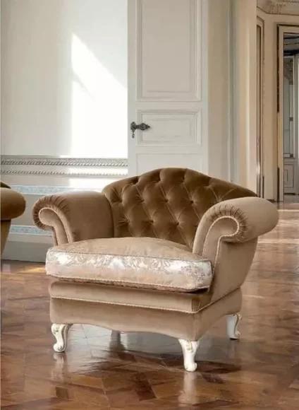 Sessel Sitzer 1 Sitz Chesterfield Wohnzimmer Braun Polyester Stoff Neu