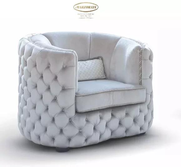 Chesterfield Sessel Sitzer 1 Sitz Stoff Cocktailsessel Luxus Grau Neu