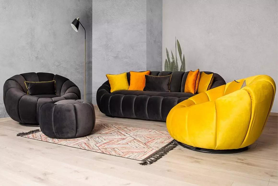 Luxus Couchgarnitur Polstermöbel Dreisitzer Sessel Hocker 4tlg