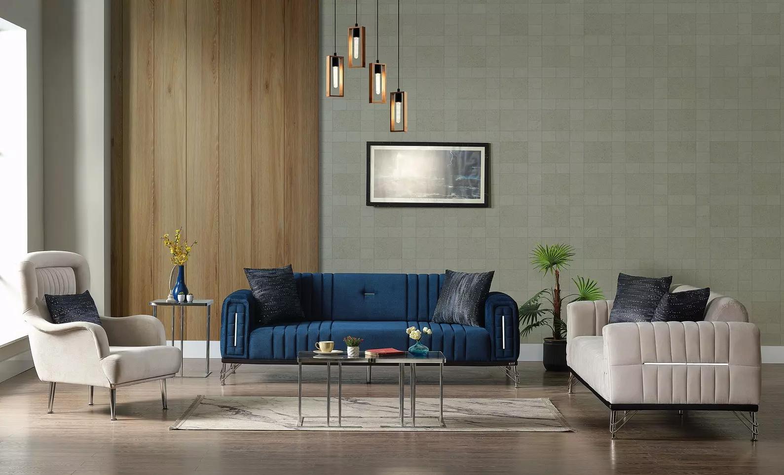 Modern Sofagarnitur 3+3+1 Sitzer Sessel Textil Sofa 3tlg. Set Design