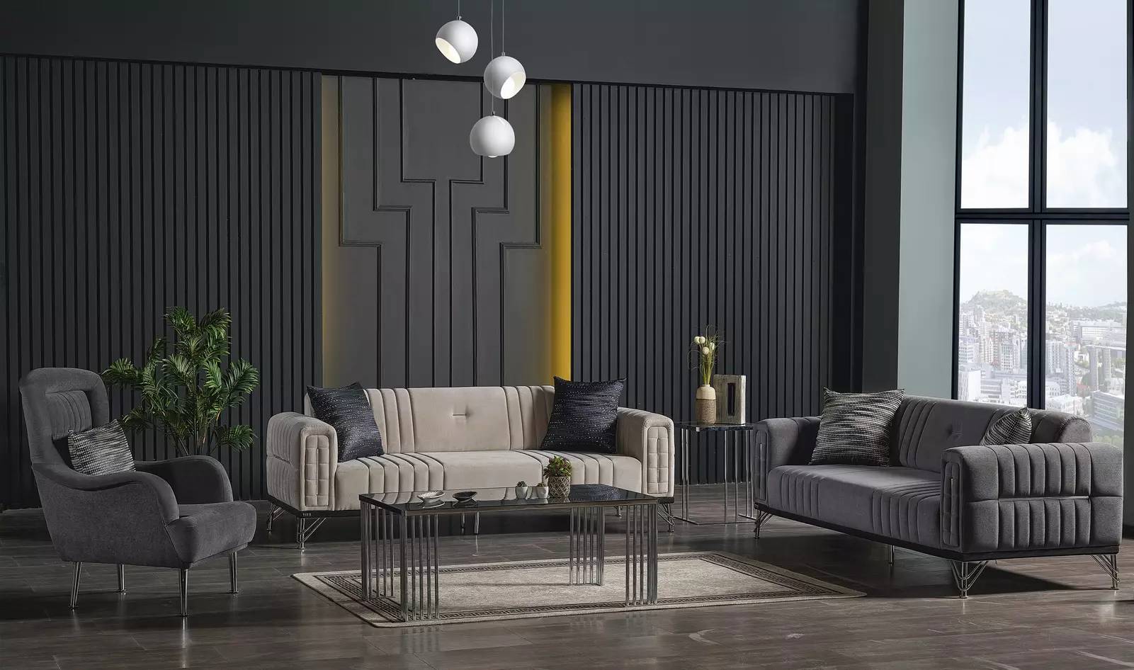 Sofagarnitur 3+3+1 Sitzer Textil Modern Komplett Sofa 3 Sitzer Sessel