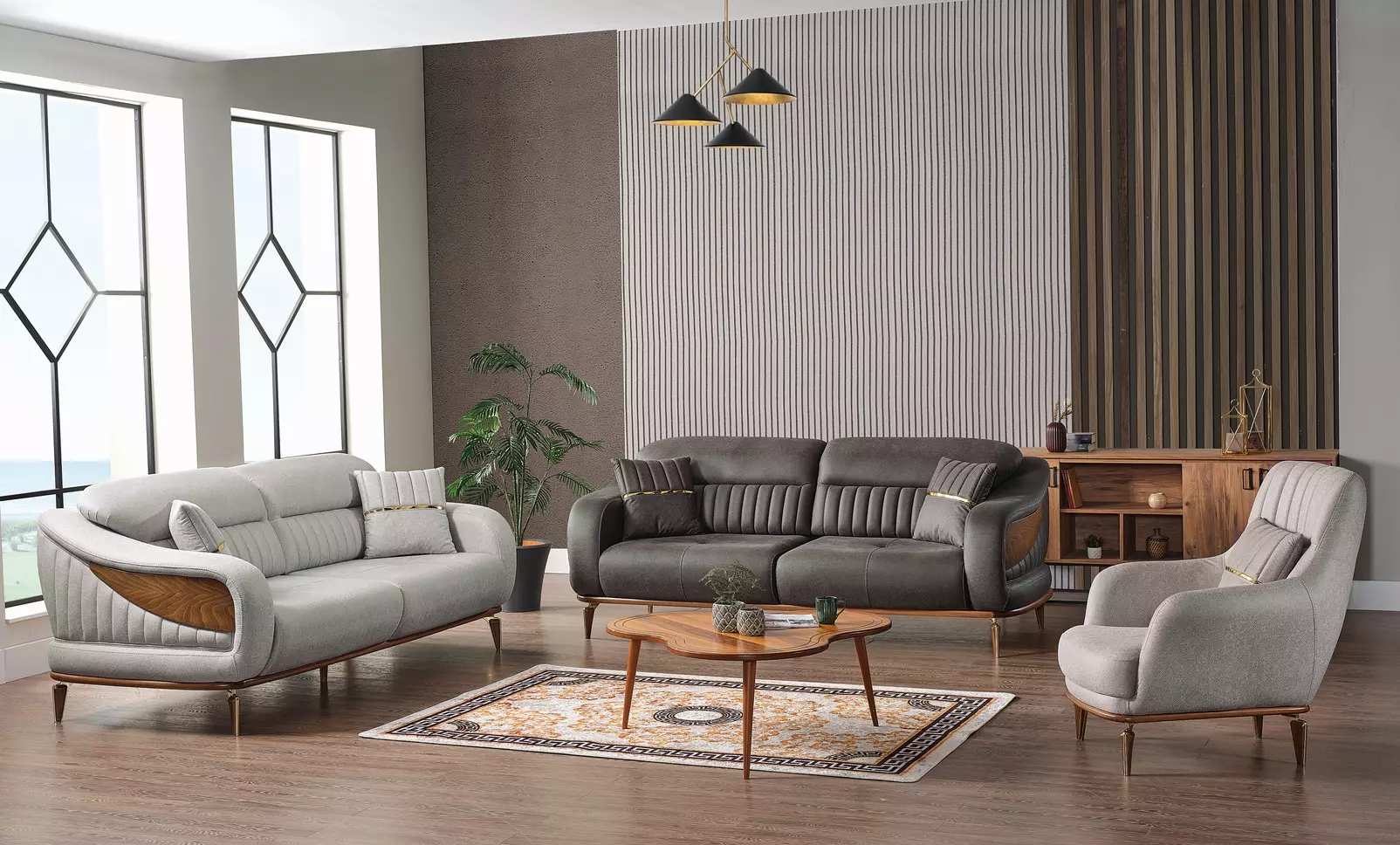Sofagarnitur 3+3+1 Sitzer Relax Sessel Modern Stil 3tlg Wohnzimmer